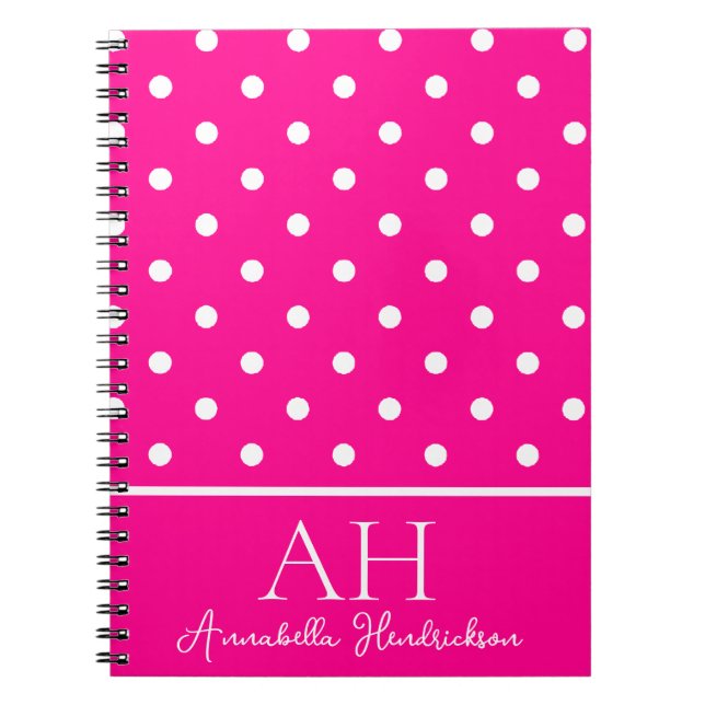 Carnet Pois rose chaud Monogramme initial (Devant)