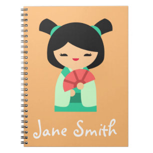 Carnet Poisson rose aqua Kokeshi poupées japonaises