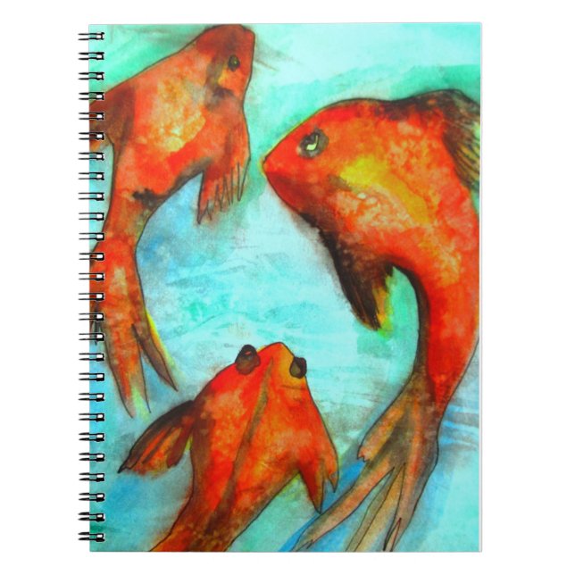 Carnet Poisson rouge orange oriental aquarelle oeuvre d'a (Devant)