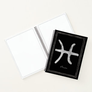 Carnet Poissons martelé argent stylisé symbole astrologiq