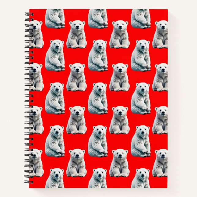 Carnet Polar Bear Pattern Design On Red  (Devant)