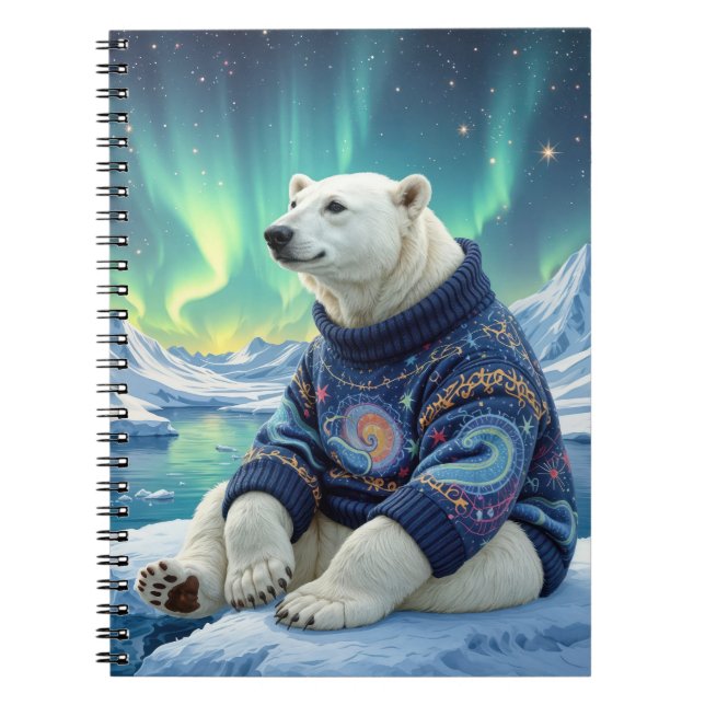Carnet Polar Bear Sitting Under Northern Lights (Devant)