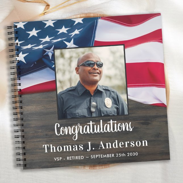 Carnet Police Retraite personnalisée Photo American Flag (Créateur téléchargé)