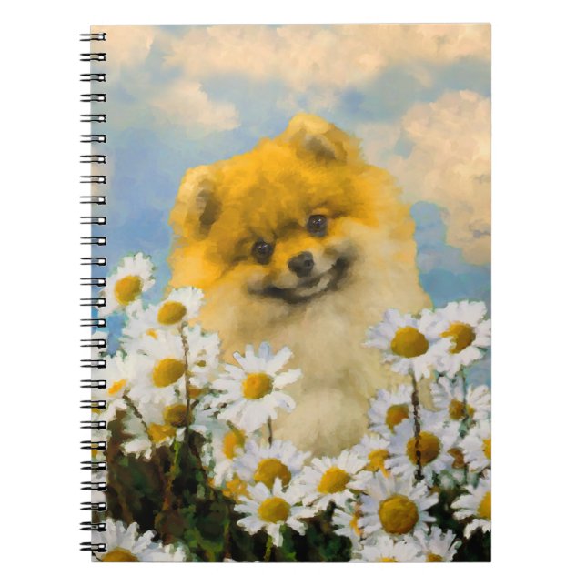 Carnet Poméranien dans Daisies Peinture - Art Chien origi (Devant)