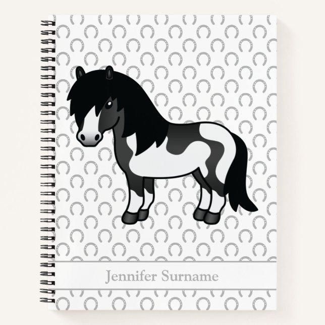 Carnet Poney Shetland Pinto Noir Dessin de Poney & Texte (Devant)