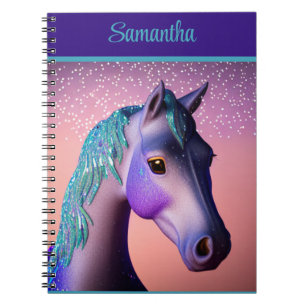 Carnet Pony magique en violet et Turquoise avec nom perso