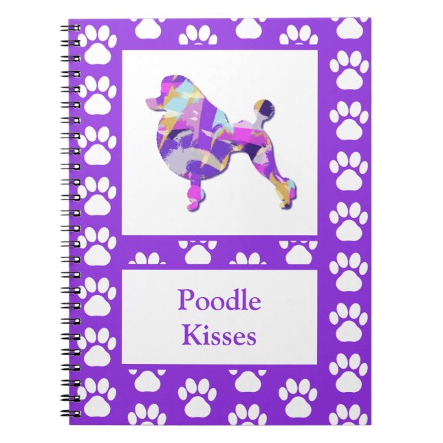Carnet Poodé Français mignon Chien Silhouette Paw Purple  (Devant)
