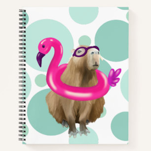 Carnet Pool Party Cute Capybara Avec Flotte Flamant rose