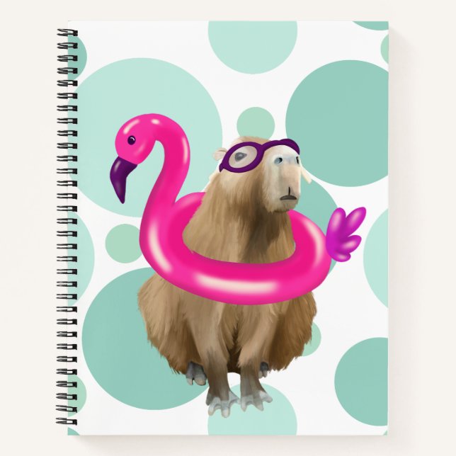 Carnet Pool Party Cute Capybara Avec Flotte Flamant rose  (Devant)