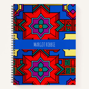 Carnet Pop up fleurs hexagonales Rouge Bleu Motif isométr