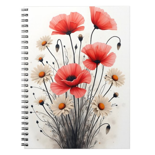 Carnet Poppies and daisies - Watercolor flowers (Devant)