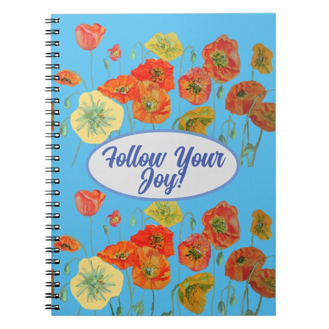 Carnet Poppies de pavot rouge Orange floral Bleu Votre jo (Devant)