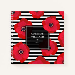 Carnet Poppies rouges et bandes noires - Nom