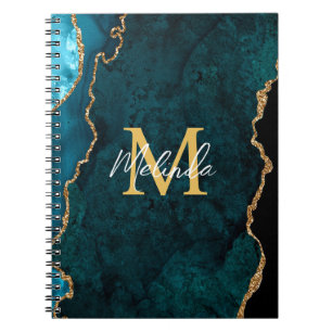Carnet Porte en marbre bleu turquoise et or