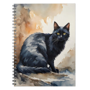 Carnet Portrait d'aquarelle de poitrine de chat noir