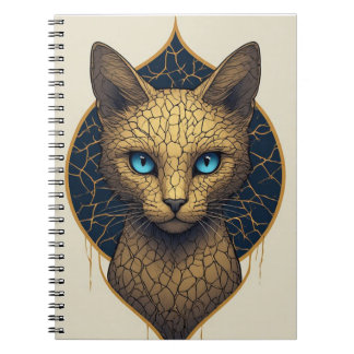 Carnet Portrait de chat doré sur fond noir géométrique