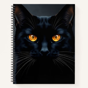 Carnet Portrait de chat noir avec yeux jaunes