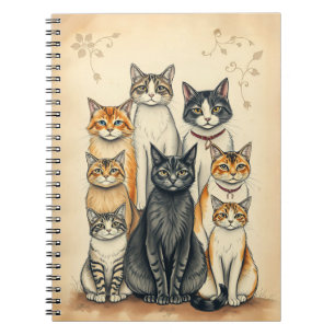 Carnet Portrait de famille de chats d'inspiration vintage