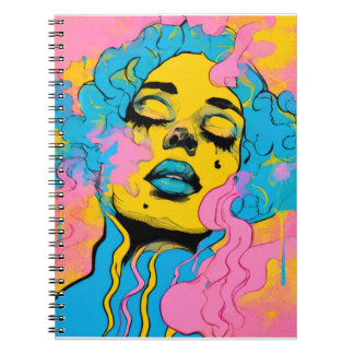 Carnet Portrait de femme psychédélique coloré Impression