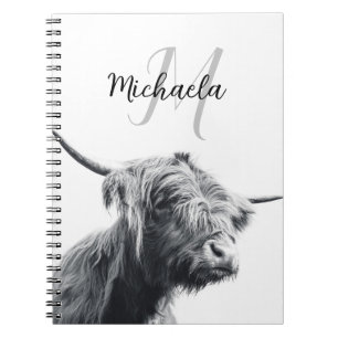 Carnet Portrait de vache Highland premier monogramme noir