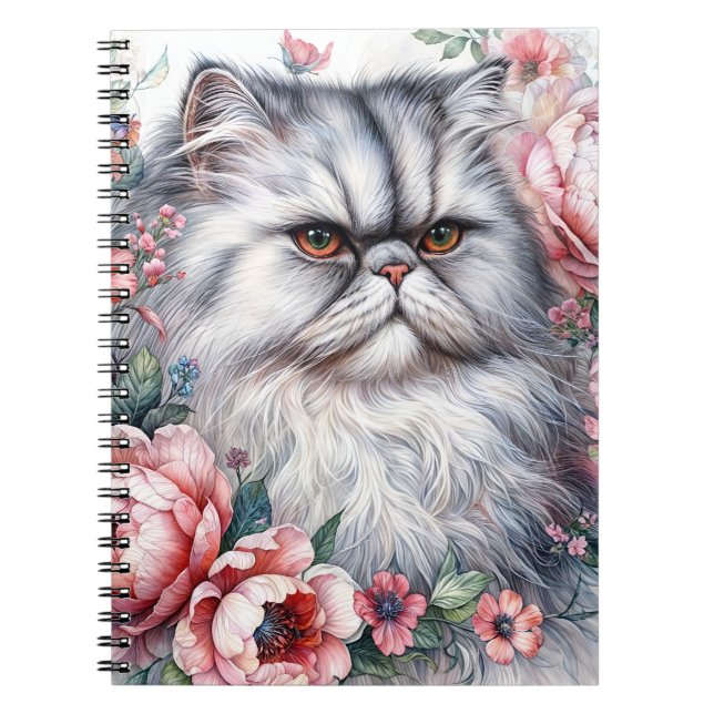 Carnet Portrait floral de chat perse (Devant)