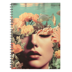 Carnet Portrait sous-marin surréaliste avec fleurs de cor
