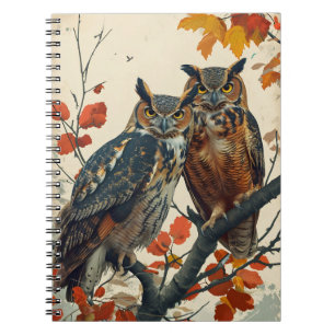Carnet Portrait vintage de deux hiboux