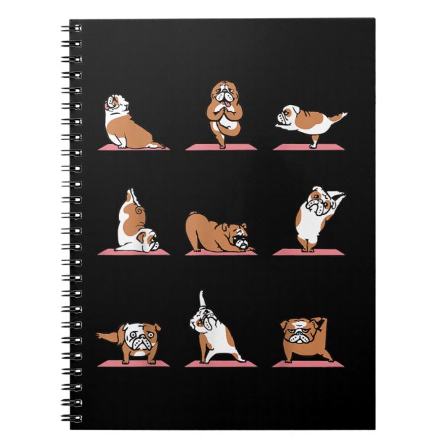 Carnet Poses de yoga chiot de Bulldog anglais et Meditati (Devant)