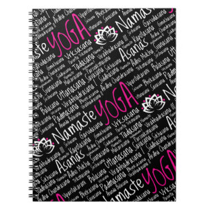 Carnet Positions d'Asanas de noir de rose de yoga de