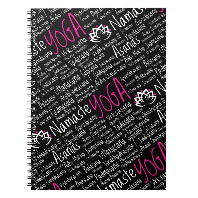 Carnet Positions d'Asanas de noir de rose de yoga de (Devant)