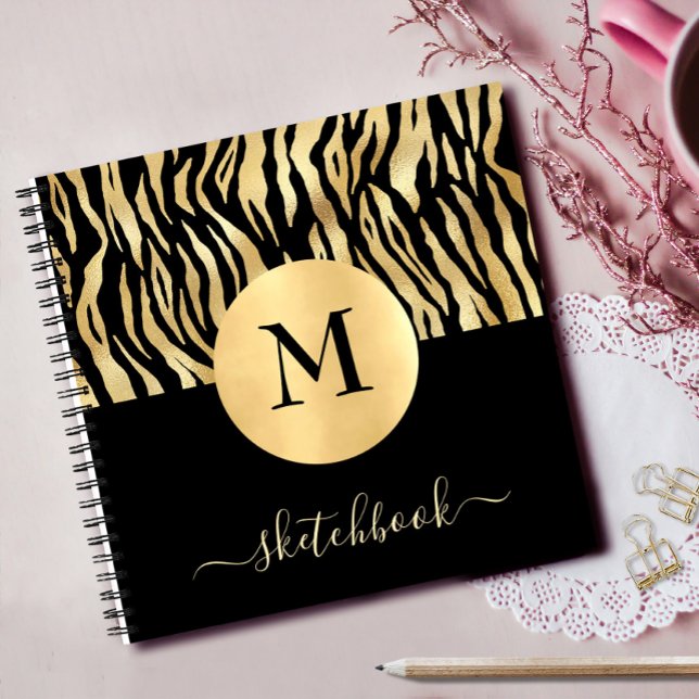 Carnet Poster de animal d'or noir Glam Monogram Sketbook (Créateur téléchargé)