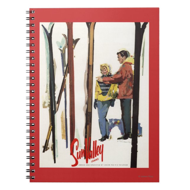Carnet Poster Skis debout dans la neige par un couple (Devant)