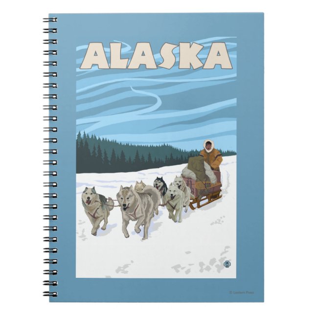 Carnet Poster Vintage voyage AlaskaDogsledding (Devant)