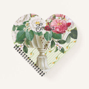 Carnet Pot de fleurs rétro monogramme joli doux rayures v