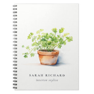 Carnet Pot Herbe Persil Coriander Aquarelle Botanique