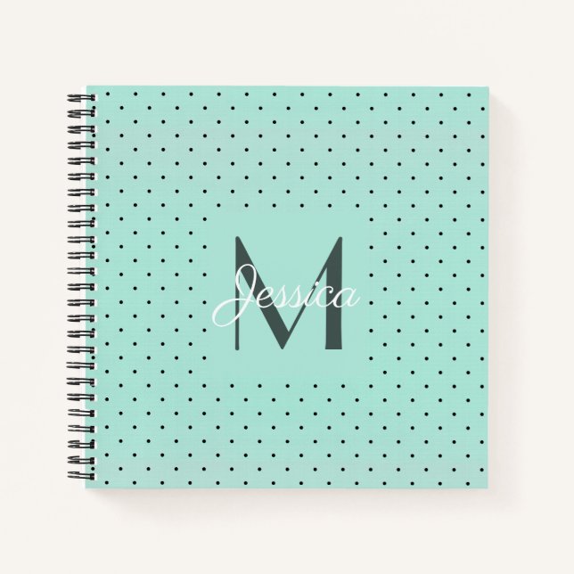 Carnet Pot Polka Turquoise moderne et monogramme (Devant)