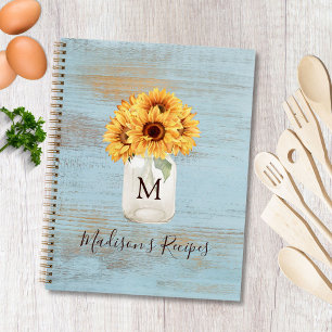 Carnet Pots Mason Sunflower Monogrammés Recette Bois Bleu