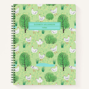 Carnet Poulet mignon dans une prairie verte avec arbres N