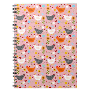 Carnet Poulets dans le Jardin Fleur Rose