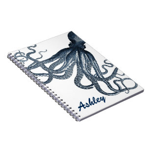 Carnet Poulpe géant Steampunk de bleu marine personnalisé