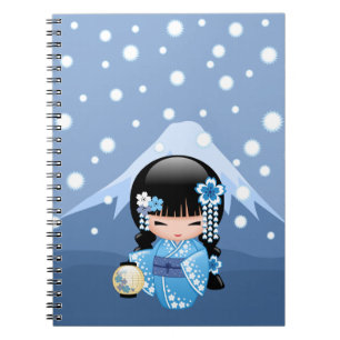 Carnet Poupée de Kokeshi d'hiver - fille de geisha bleue