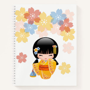 Carnet Poupée d'été Kokeshi - Kimono Jaune Geisha Girl