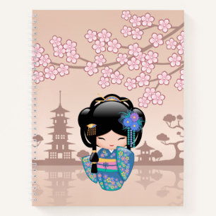 Carnet Poupée Keiko Kokeshi - Blue Kimono Geisha Girl
