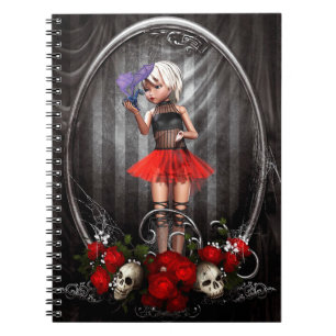Carnet Poupée mignonne avec dragon et crânes