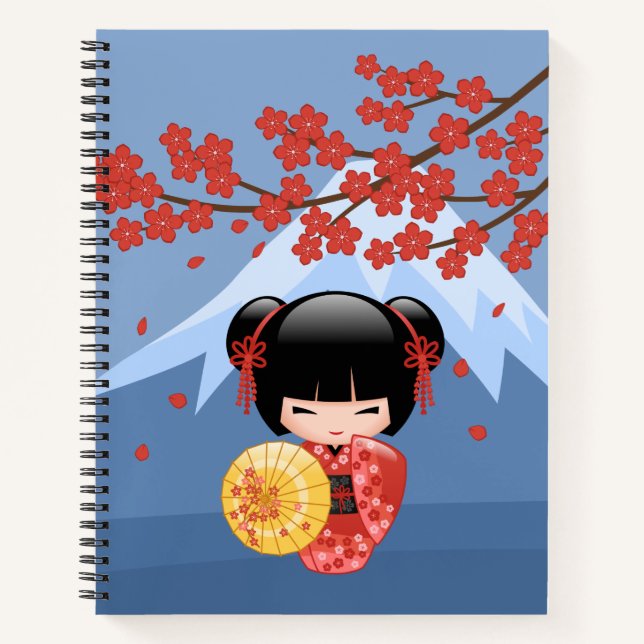 Carnet Poupée rouge Sakura Kokeshi - mignonne Geisha Girl (Devant)