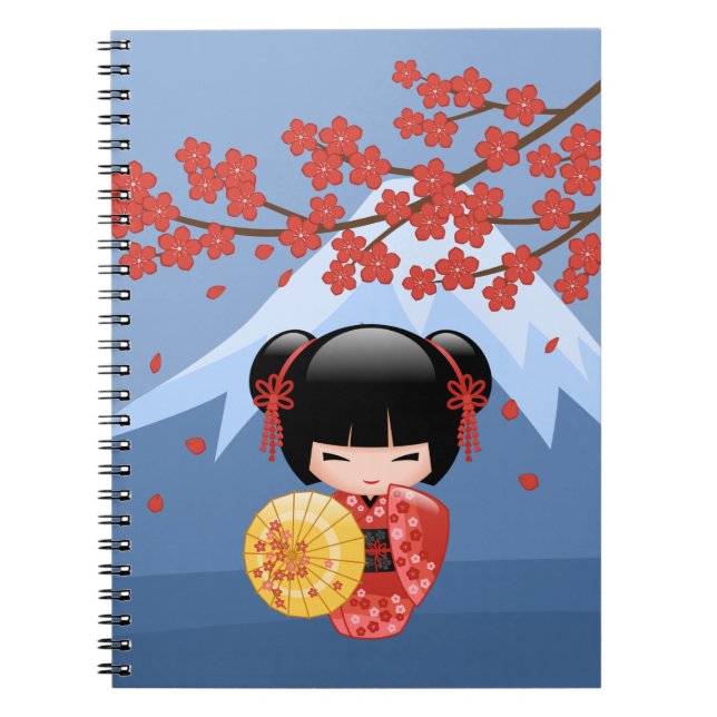 Carnet Poupée rouge Sakura Kokeshi - mignonne Geisha Girl (Devant)
