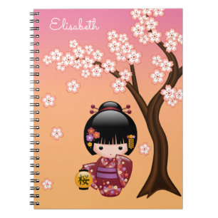 Carnet Poupée Sakura Kokeshi - Geisha Girl on Peach