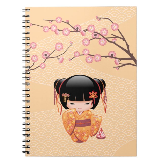 Carnet Poupée Ume Kokeshi - Japonaise Pêche Geisha Girl (Devant)