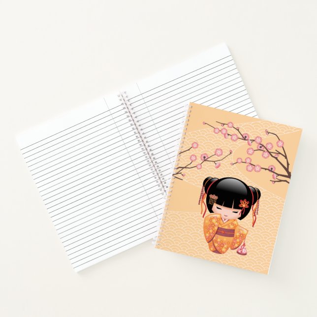 Carnet Poupée Ume Kokeshi - Japonaise Pêche Geisha Girl (Intérieur)