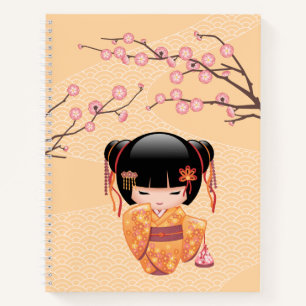 Carnet Poupée Ume Kokeshi - Japonaise Pêche Geisha Girl